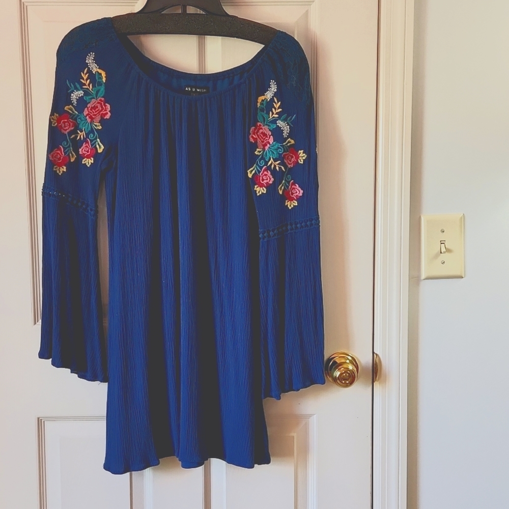 As U Wish Boho Dress, Blue, Mini, Size S